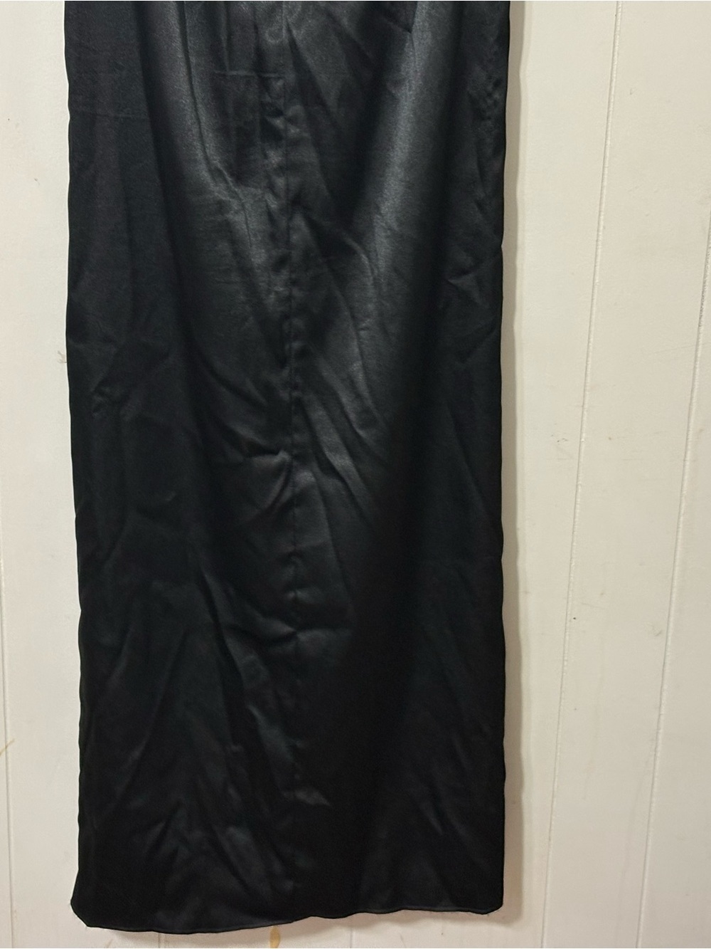 Azazie Zaya Black Satin Halter Dress A8 Formal Slit Sheath Pleated Prom Wedding - Picture 7 of 9